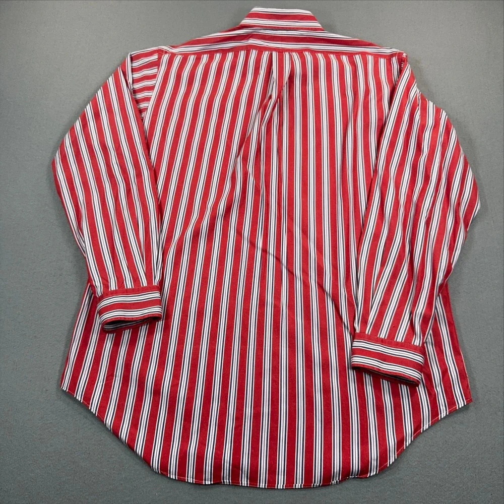 Ralph Lauren Classic Fit Red White Blue Striped Button Down Shirt Mens L 16.5